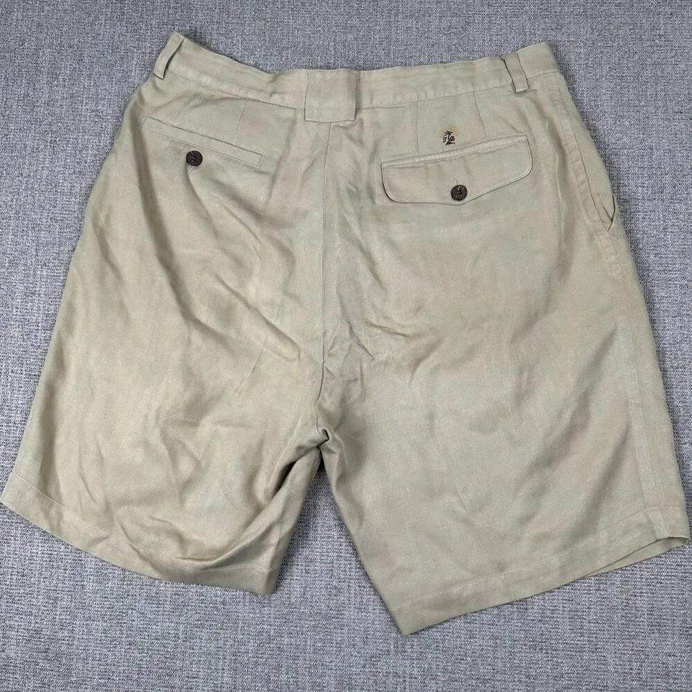 Tommy Bahama Shorts Mens 33 Tan Beige Casual Performance Chino Pleated